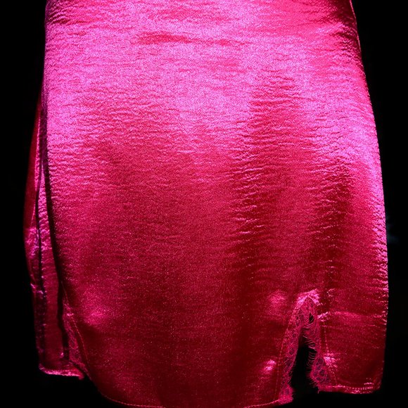 LYANER Women's Satin Lace Trim Split Slit satin skirt - Picture 5 of 11